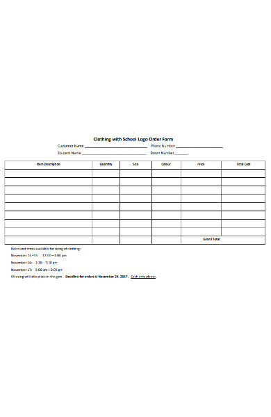 school logo preorder form