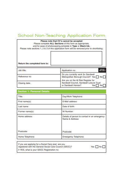 school non teaching application form