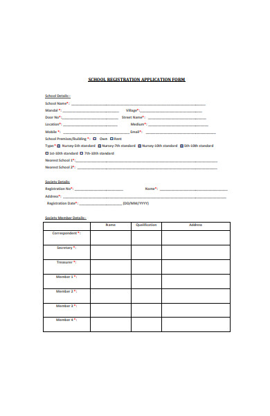 school registration application form