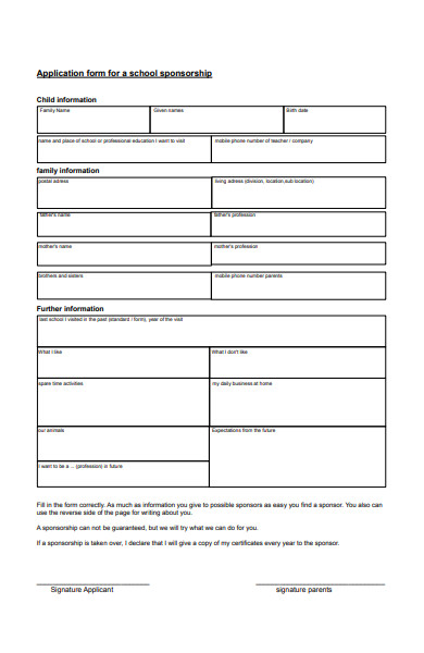 school sponsorship application form
