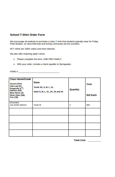 school t shirt order form