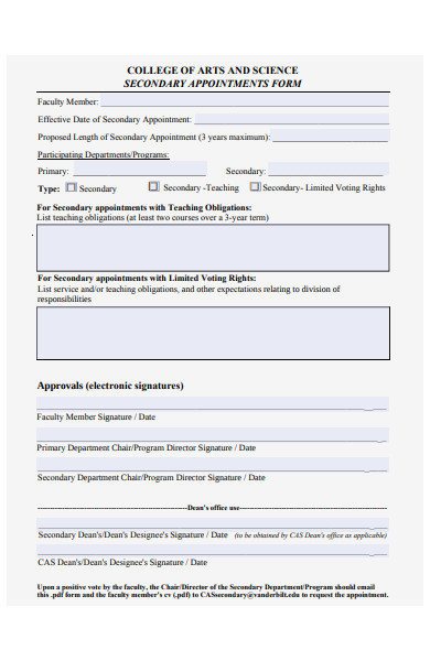 secondary appointment form