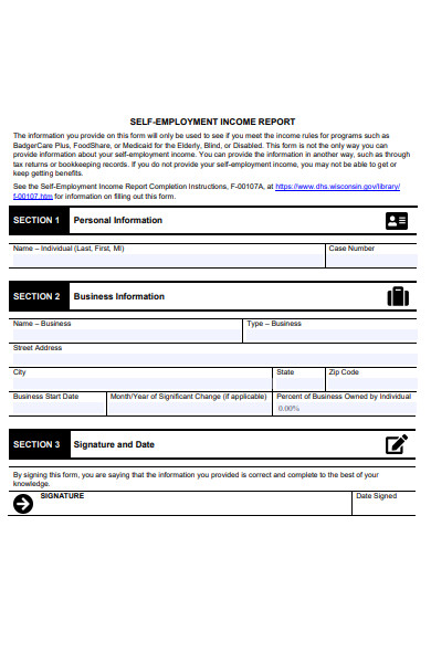 self employee income report form