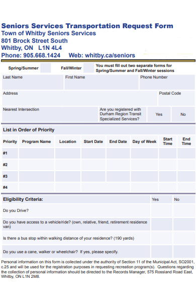 senior services transportation request form