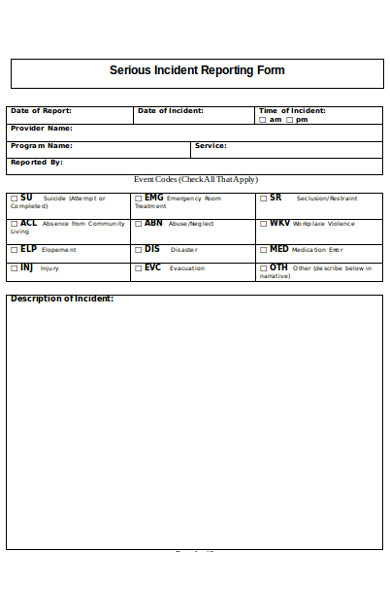 serious incident report form