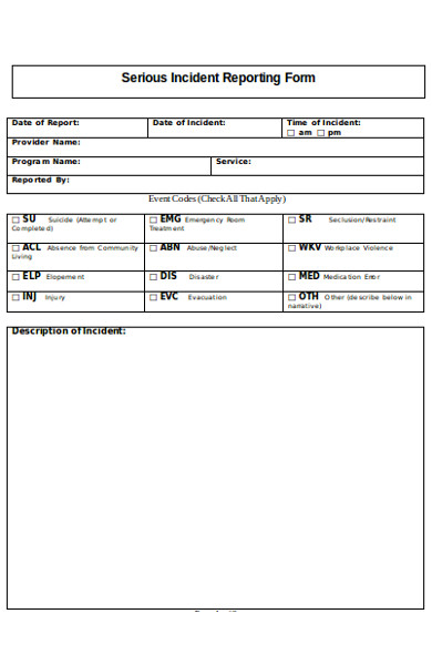 Serious Incident Report Template