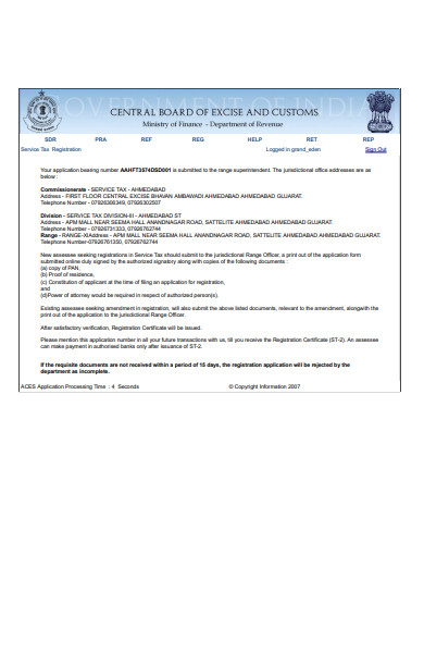 service tax registration form template