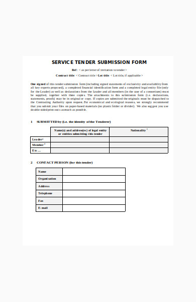 service tender submission form