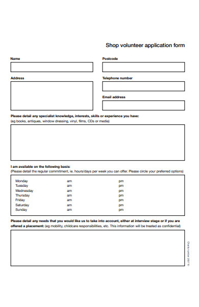 shop volunteer application form
