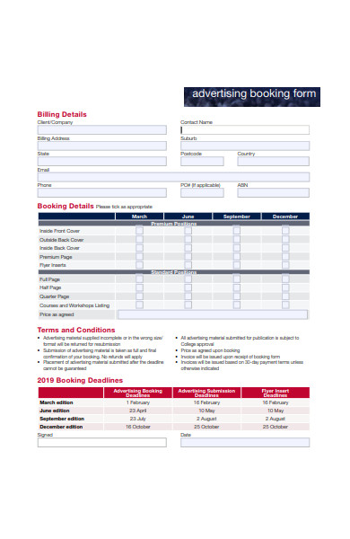 simple advertising booking form