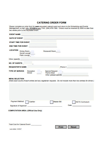 simple catering order form