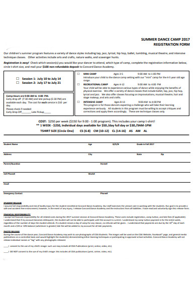 simple dance registration form