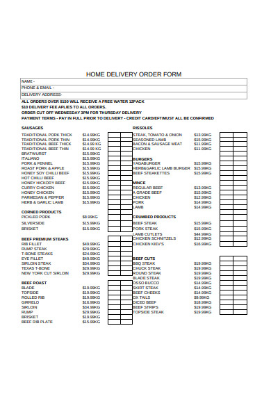 simple delivery order form