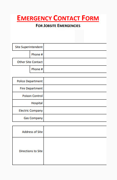 simple emergency contact form
