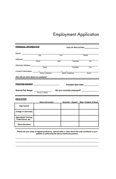 simple employment application form