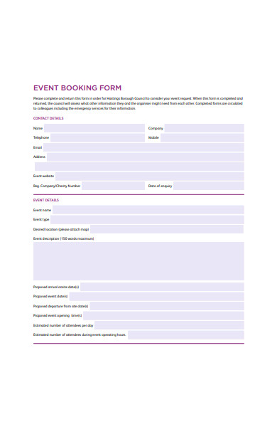 FREE 52+ Event Booking Forms in PDF | MS Word | XLS