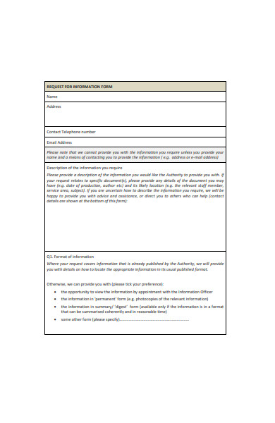 simple information request form template
