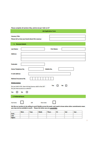 simple job application form format
