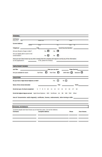 simple job application form in pdf