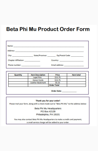 simple product order form template