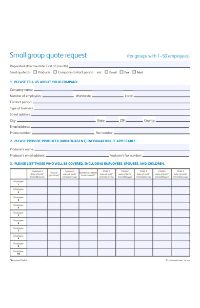 small group quote request form