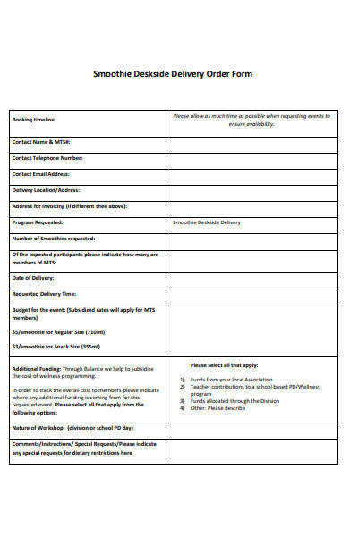 smoothie deskside delivery order form