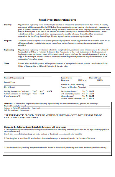 social event registration form