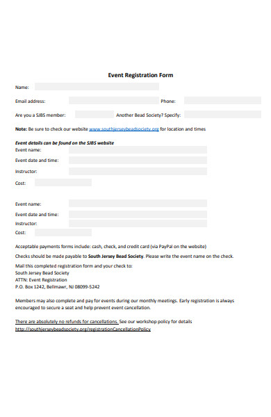 society event registration form