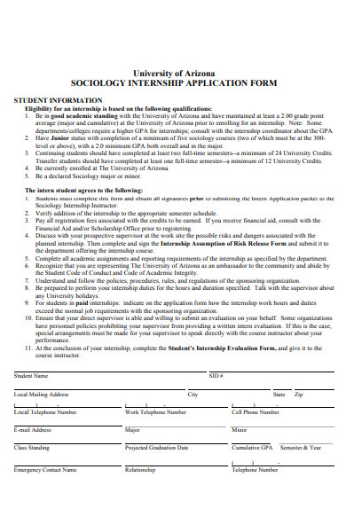 sociology internship application form