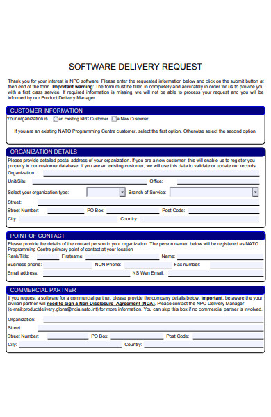 software delivery order request form