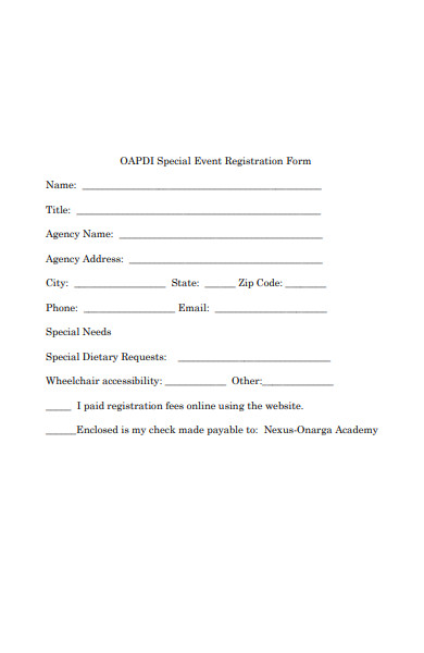 special event registration form