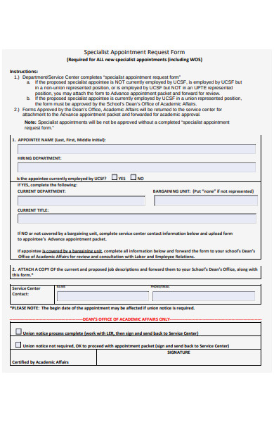 specialist appointment request form