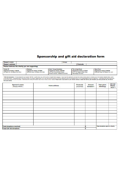 sponsorship gift aid declaration form