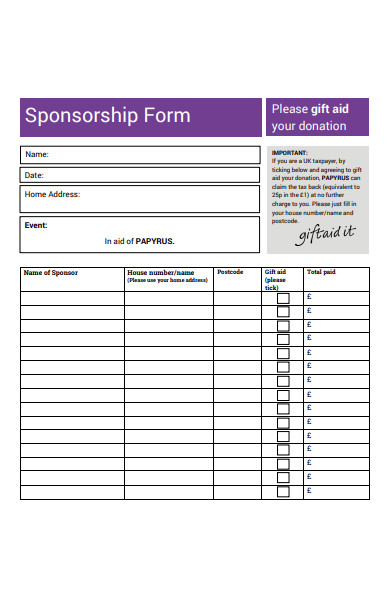 sponsorship gift form