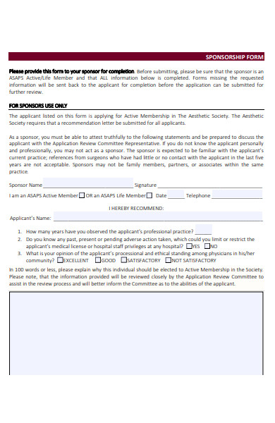 sponsorship membership form