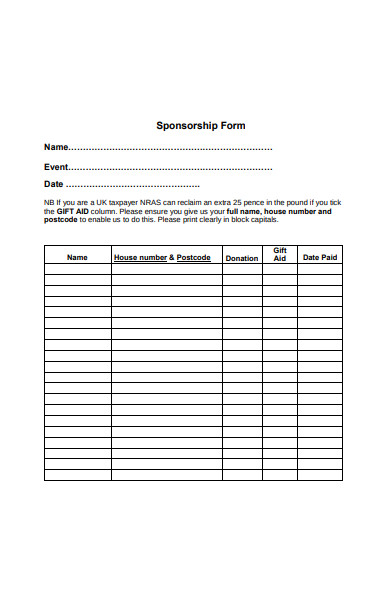 sponsorship reclaim form