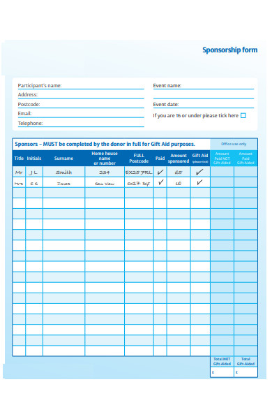 sponsorship return slip form