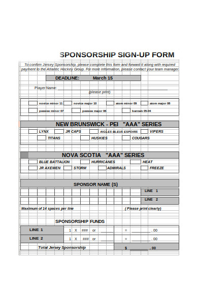 sponsorship sign up form