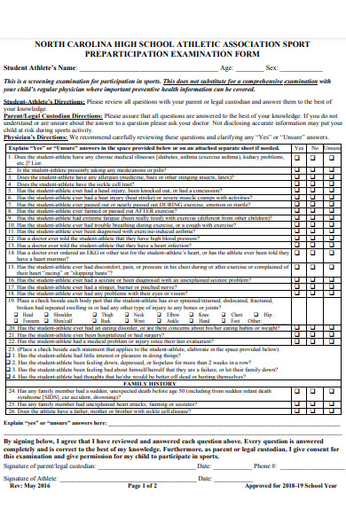sports association examination form