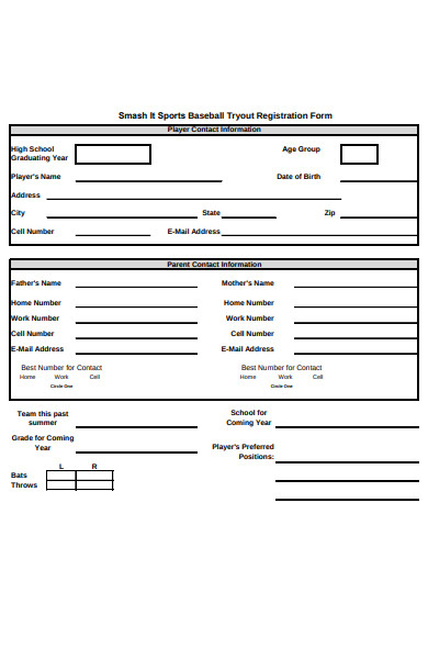 sports baseball registration form