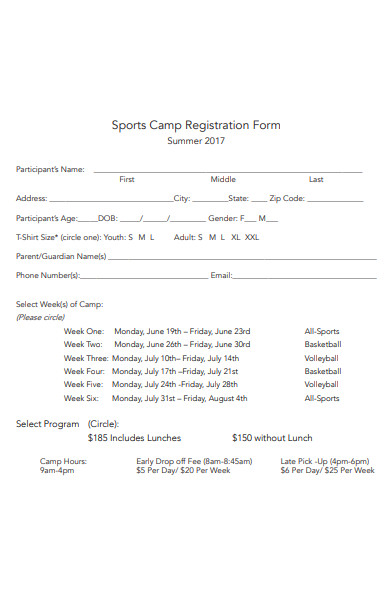 sports camp registration form1