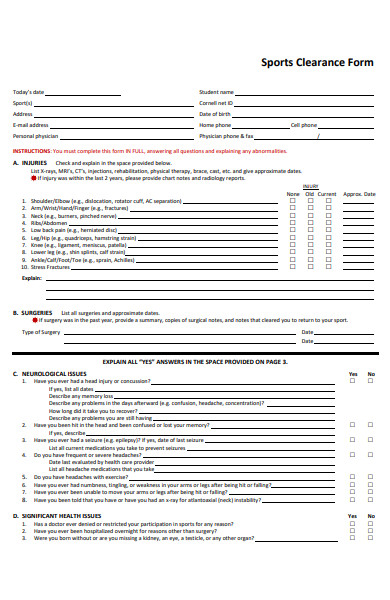 sports clearance form
