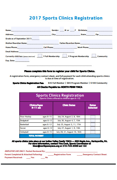 sports clinic registration form