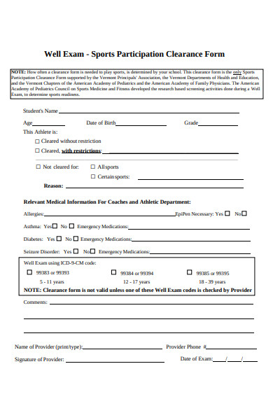sports participation clearance form