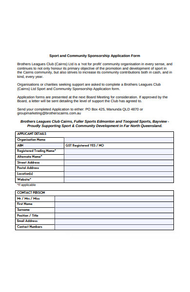 sports sponsorship application form