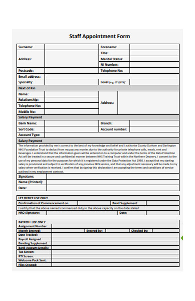staff appointment form
