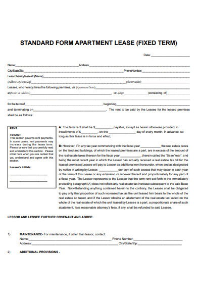 standard apartment lease form