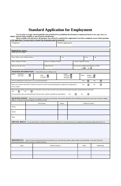 standard application for employment