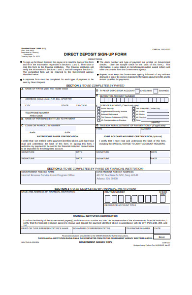 standard direct deposit signup form