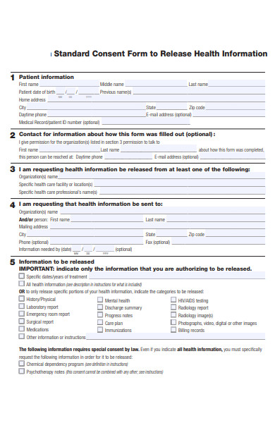 standard health consent form